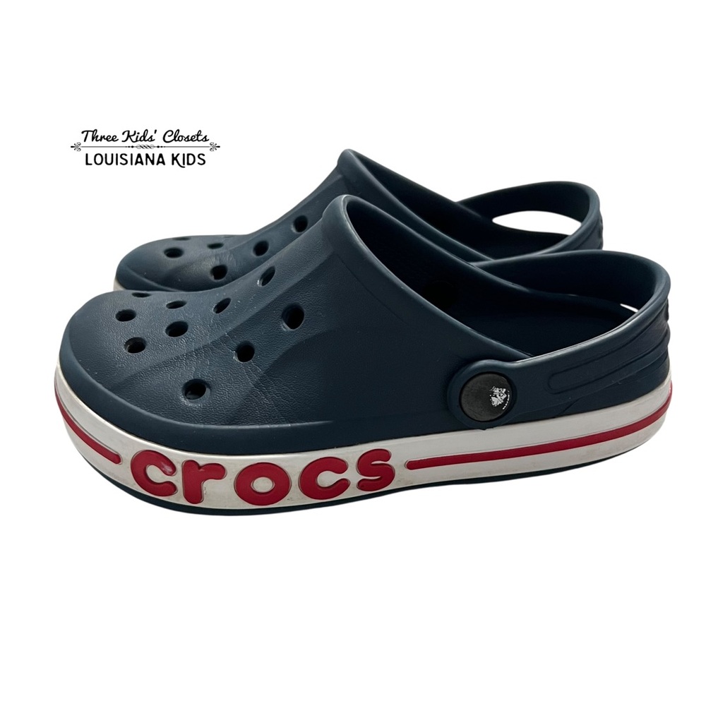CROCS J1 Kids Bayaband Navy Blue & Red Classic Clog Water Shoes